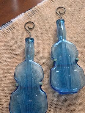 Blue Glass Violin Wall Decor - Handheld Home Art